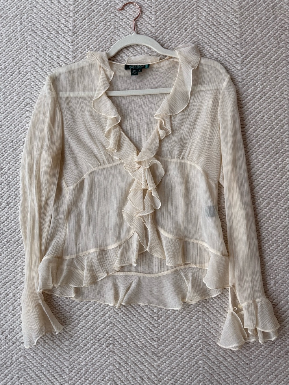 Vintage Ralph Lauren 100% Silk Ruffle Sheer Top sz 6P